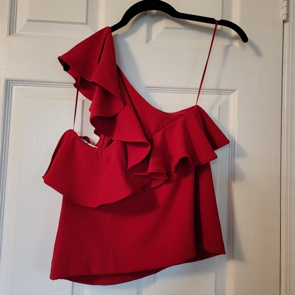 Mango One Sleeve Ruffle top - Picture 2 of 3